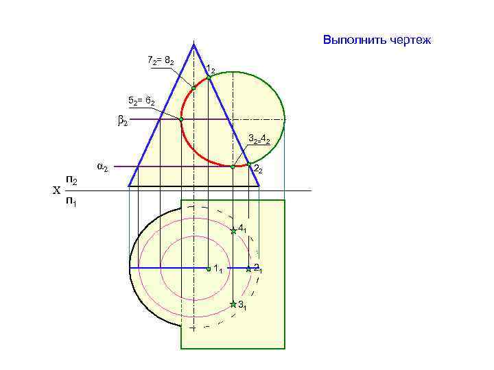 Выполнить чертеж 72= 82 12 52= 62 β 2 32=42 Х п 2 α