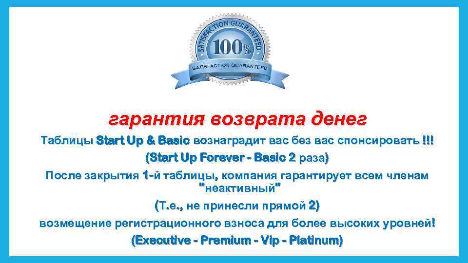 гарантия возврата денег Таблицы Start Up & Basic вознаградит вас без вас спонсировать !!!