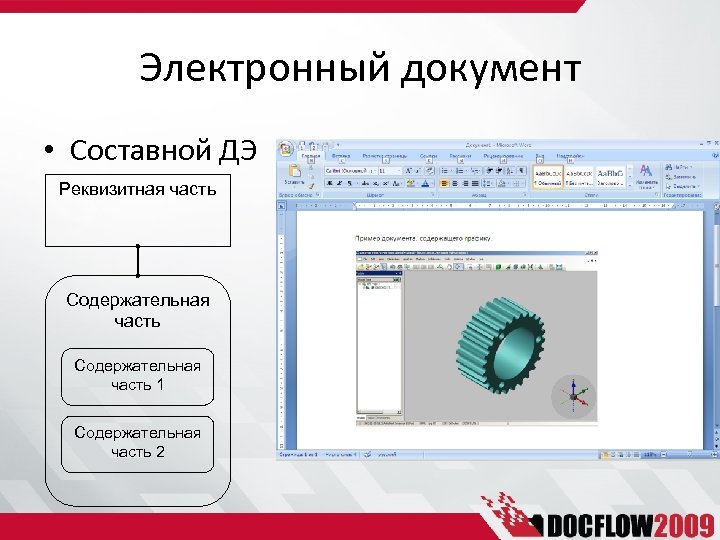 Электронный документ • Составной ДЭ Реквизитная часть Содержательная часть 1 Содержательная часть 2 