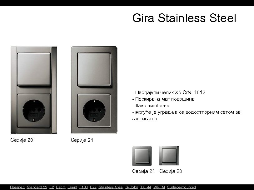 Gira Stainless Steel - Нерђајући челик X 5 Cr. Ni 1812 - Пескирана мат