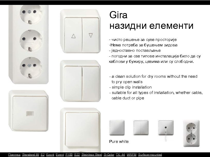 Gira назидни елементи - чисто решење за суве просторије -Нема потреба за бушењем зидова