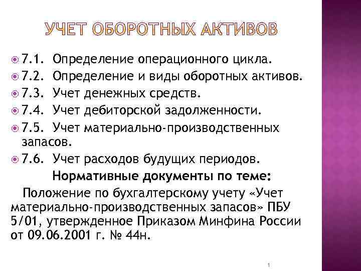  7. 1. Определение операционного цикла. 7. 2. Определение и виды оборотных активов. 7.
