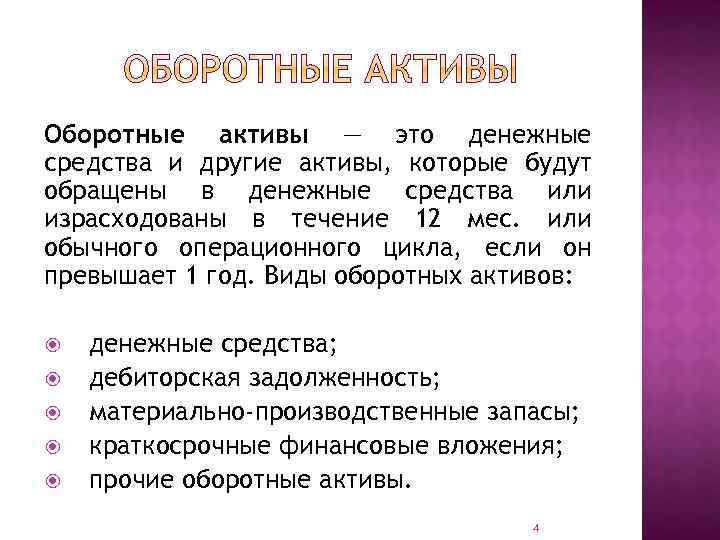 Оборотные активы организации