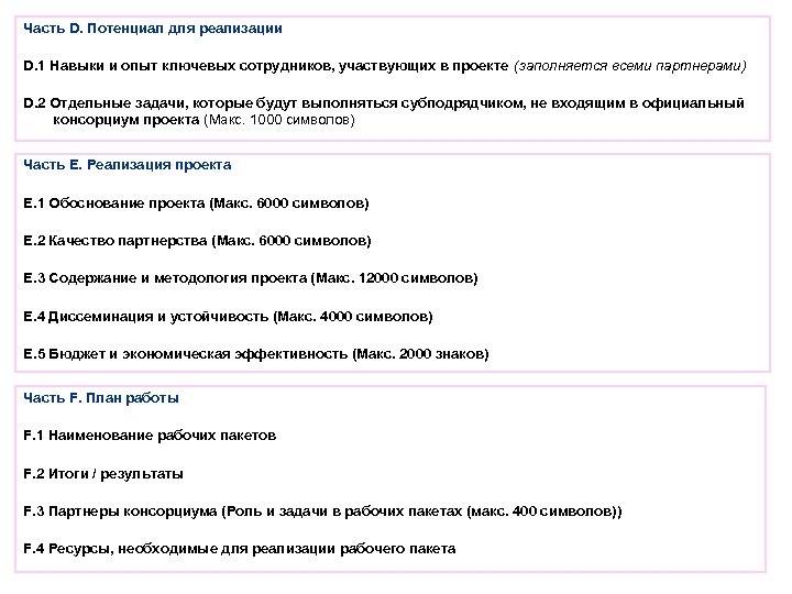 Часть D. Потенциал для реализации D. 1 Навыки и опыт ключевых сотрудников, участвующих в