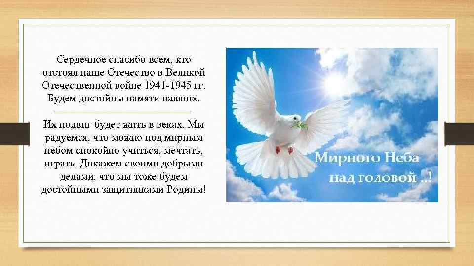 Сердечное спасибо всем, кто отстоял наше Отечество в Великой Отечественной войне 1941 -1945 гг.