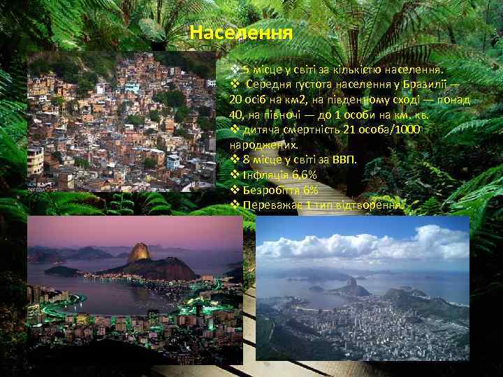 Населення v 5 місце у світі за кількістю населення. v Середня густота населення у