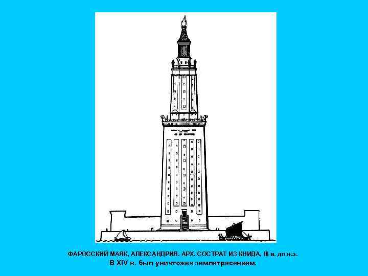 ФАРОССКИЙ МАЯК, АЛЕКСАНДРИЯ. АРХ. СОСТРАТ ИЗ КНИДА, III в. до н. э. В XIV