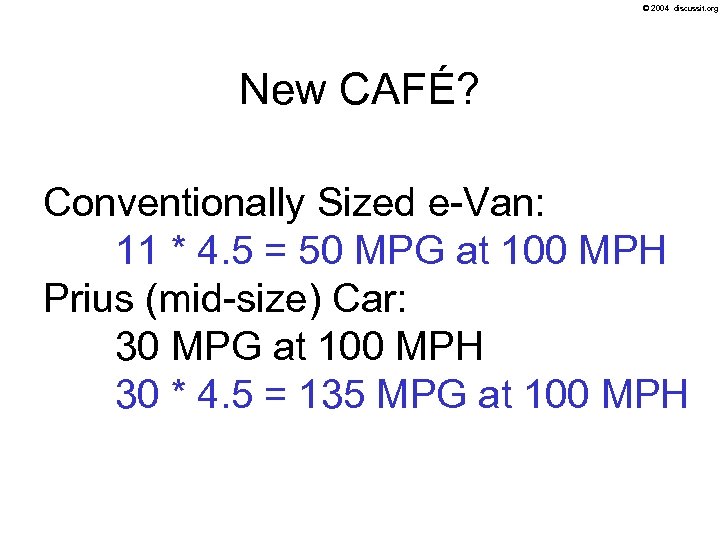 © 2004 discussit. org New CAFÉ? Conventionally Sized e-Van: 11 * 4. 5 =