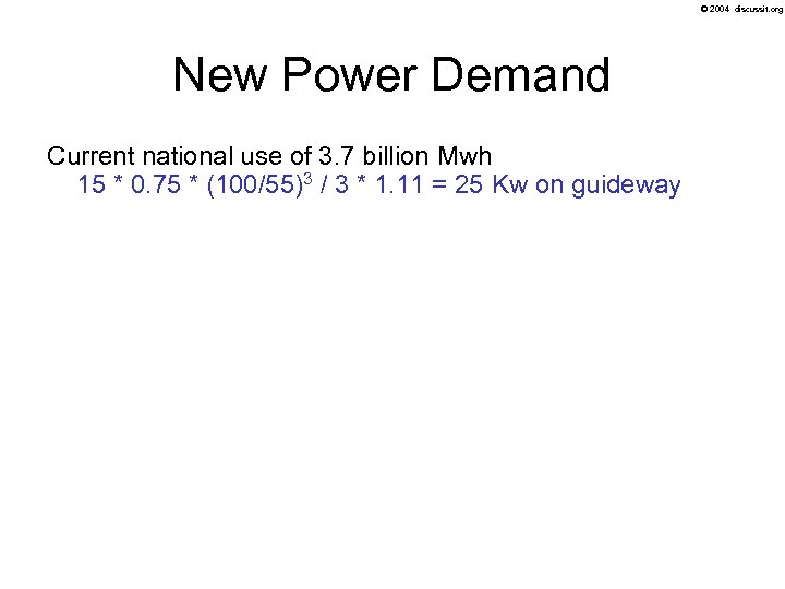 © 2004 discussit. org New Power Demand Current national use of 3. 7 billion