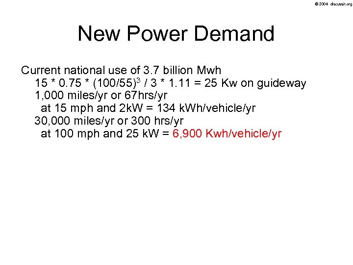 © 2004 discussit. org New Power Demand Current national use of 3. 7 billion