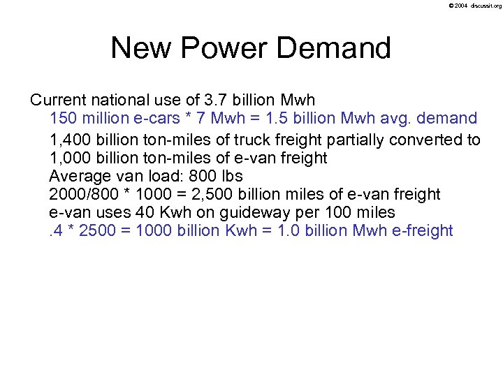 © 2004 discussit. org New Power Demand Current national use of 3. 7 billion