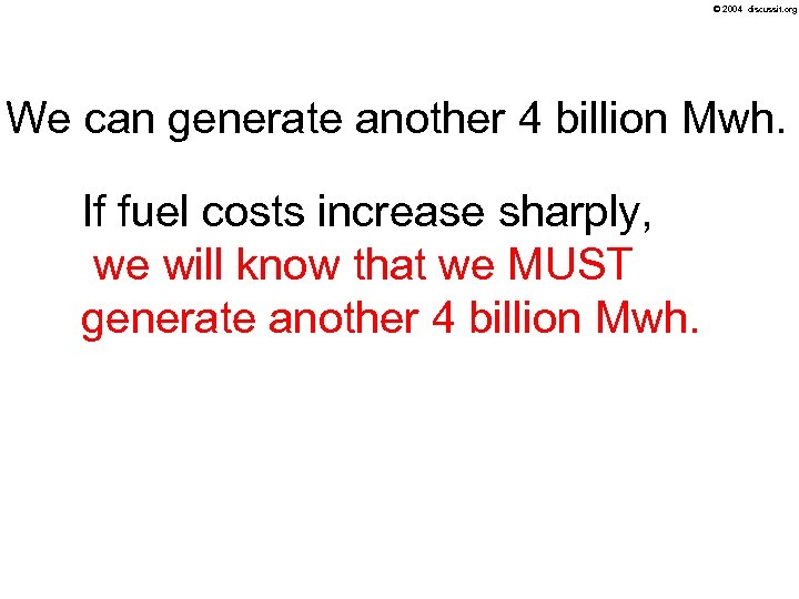 © 2004 discussit. org We can generate another 4 billion Mwh. If fuel costs