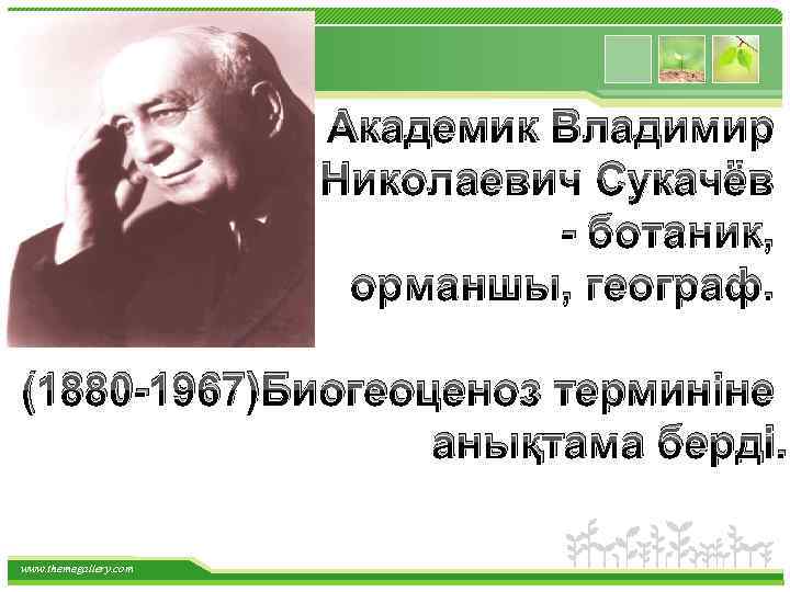 Академик Владимир Николаевич Сукачёв - ботаник, орманшы, географ. (1880 -1967)Биогеоценоз терминіне анықтама берді. www.