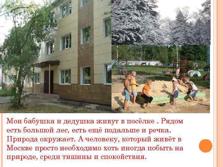 Мои бабушка и дедушка живут в посёлке. Рядом есть большой лес, есть ещё подальше