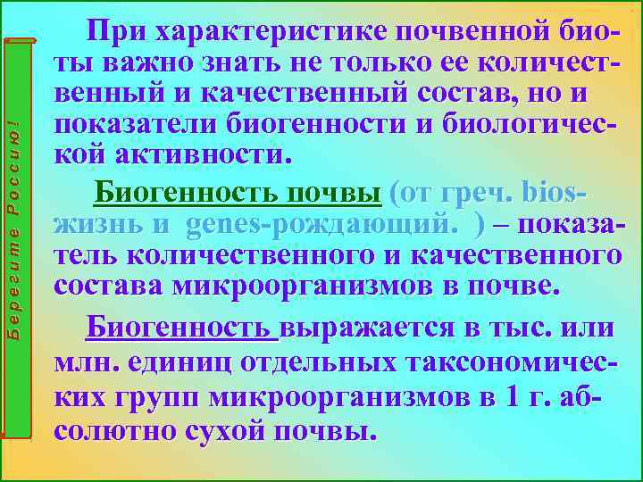 Берегите Россию! При характеристике почвенной биоты важно знать не только ее количественный и качественный