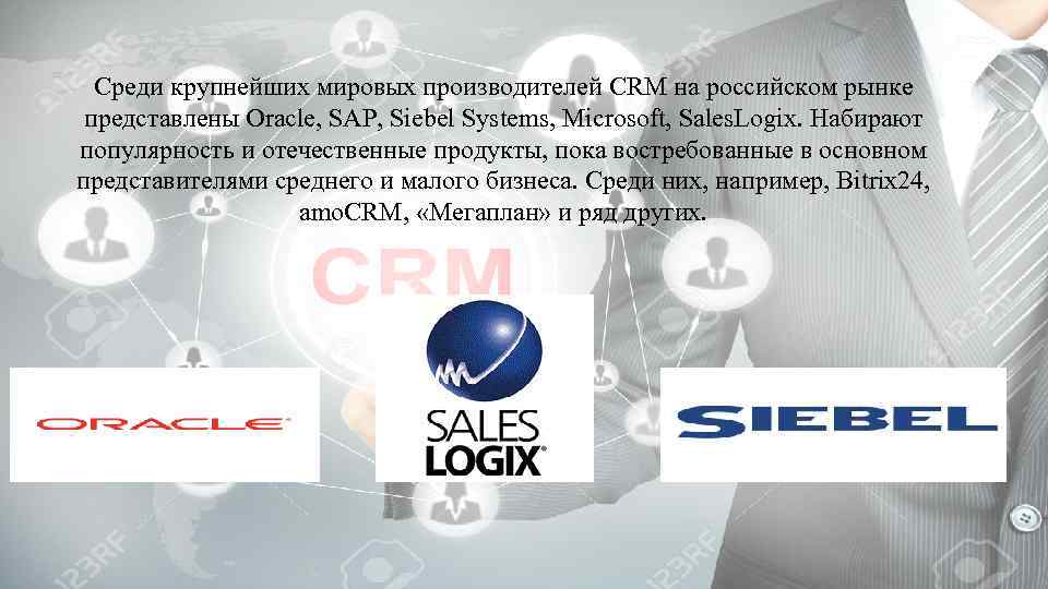 Актуальные программы управления Среди крупнейших мировых производителей CRM на российском рынке взаимоотношениями с клиентами