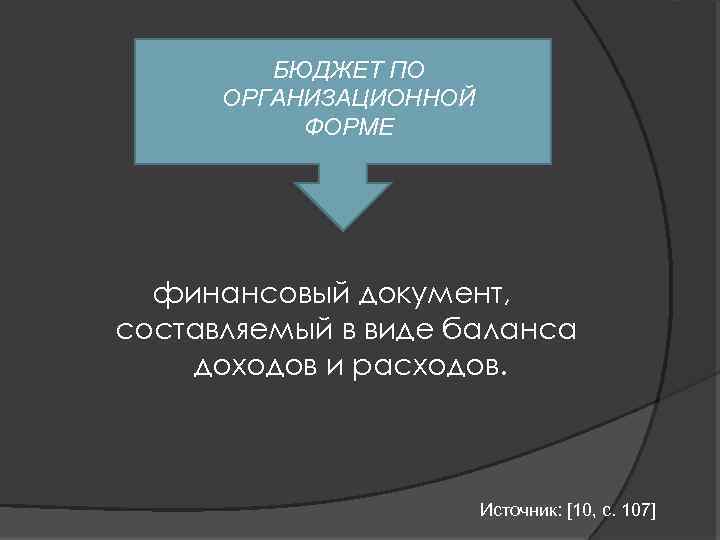 БЮДЖЕТ ПО ОРГАНИЗАЦИОННОЙ ФОРМЕ финансовый документ, составляемый в виде баланса доходов и расходов. Источник:
