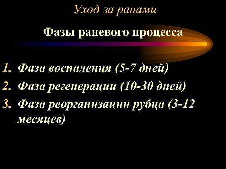 Уход за ранами Фазы раневого процесса 1. Фаза воспаления (5 -7 дней) 2. Фаза