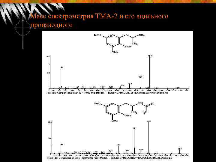 Масс спектрометрия ТМА-2 и его ацильного производного 