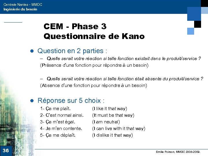 Centrale Nantes - MMDC Ingénierie du besoin CEM - Phase 3 Questionnaire de Kano