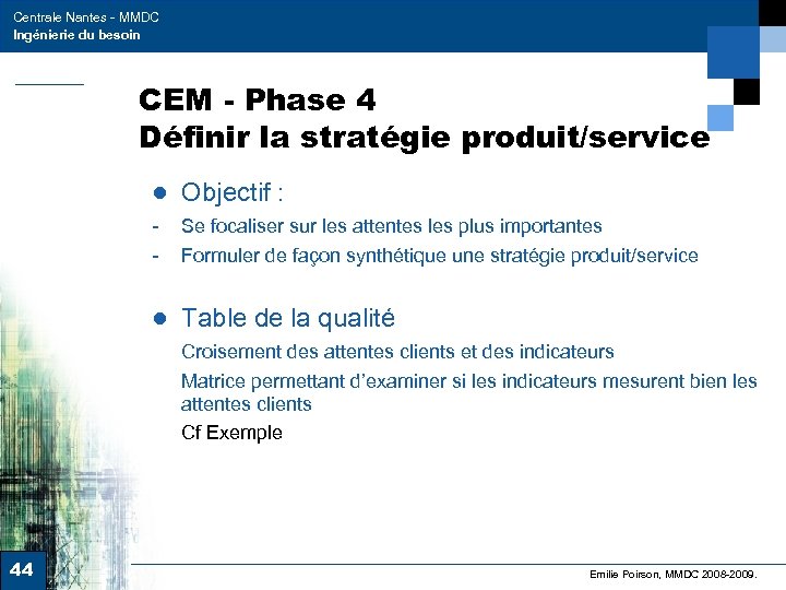 Centrale Nantes - MMDC Ingénierie du besoin CEM - Phase 4 Définir la stratégie