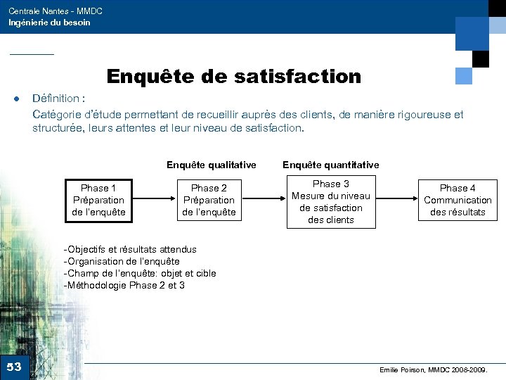 Centrale Nantes - MMDC Ingénierie du besoin Enquête de satisfaction ● Définition : Catégorie