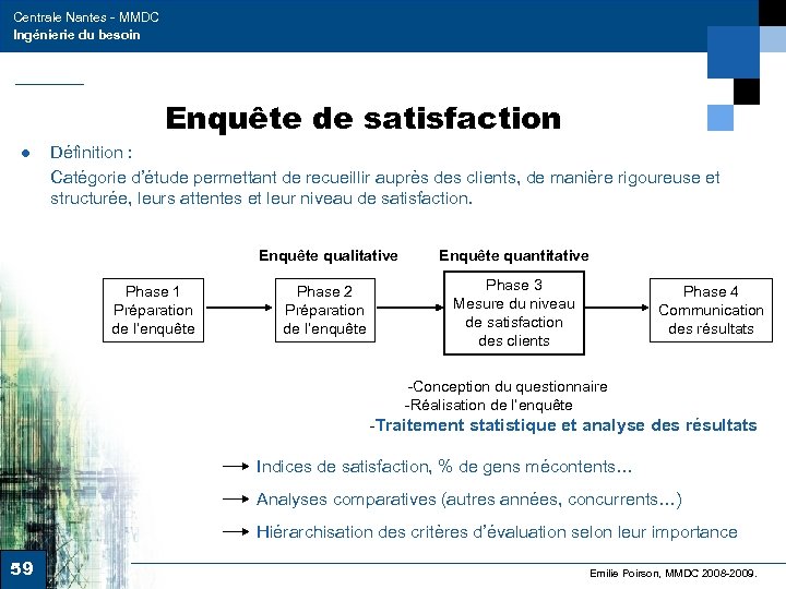 Centrale Nantes - MMDC Ingénierie du besoin Enquête de satisfaction ● Définition : Catégorie