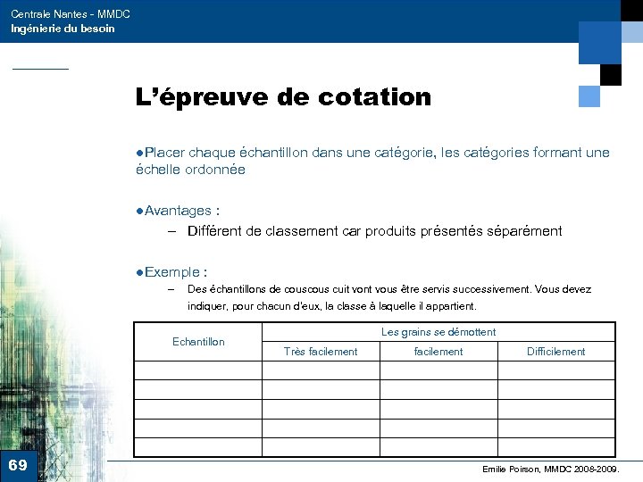Centrale Nantes - MMDC Ingénierie du besoin L’épreuve de cotation ●Placer chaque échantillon dans