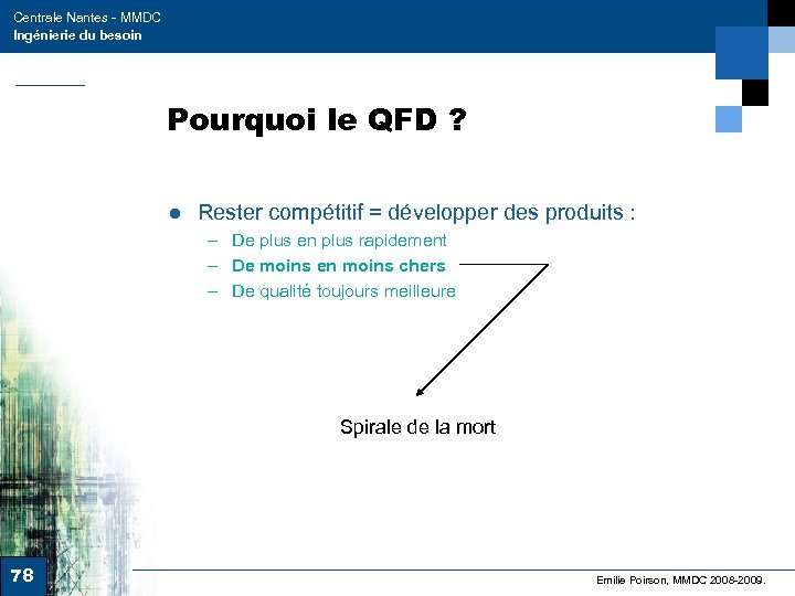 Centrale Nantes - MMDC Ingénierie du besoin Pourquoi le QFD ? ● Rester compétitif