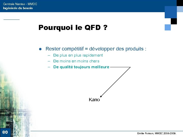 Centrale Nantes - MMDC Ingénierie du besoin Pourquoi le QFD ? ● Rester compétitif