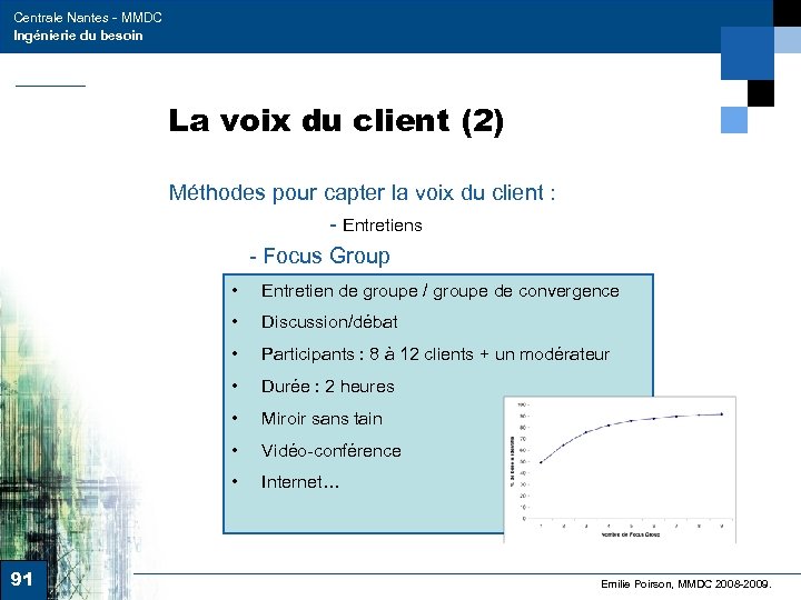 Centrale Nantes - MMDC Ingénierie du besoin La voix du client (2) Méthodes pour