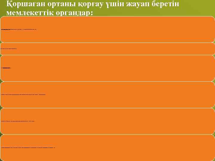 Қоршаған ортаны қорғау үшін жауап беретін мемлекеттік органдар: ұйымдар ға және меншік нысанына және