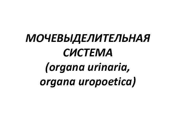МОЧЕВЫДЕЛИТЕЛЬНАЯ СИСТЕМА (organa urinaria, organa uropoetica) 