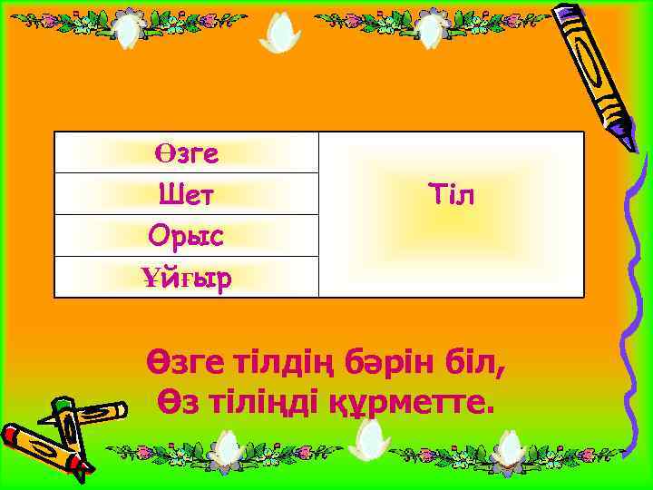 Өзге Шет Орыс Ұйғыр Тіл Өзге тілдің бәрін біл, Өз тіліңді құрметте. 