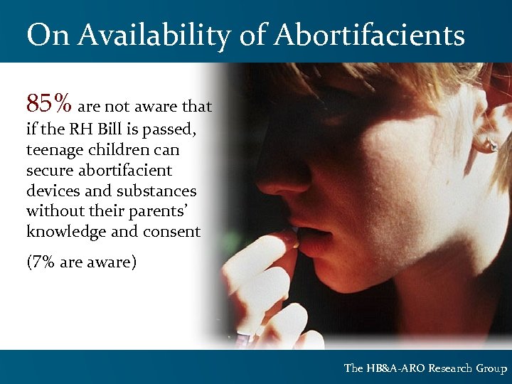 On Availability of Abortifacients 85% are not aware that if the RH Bill is
