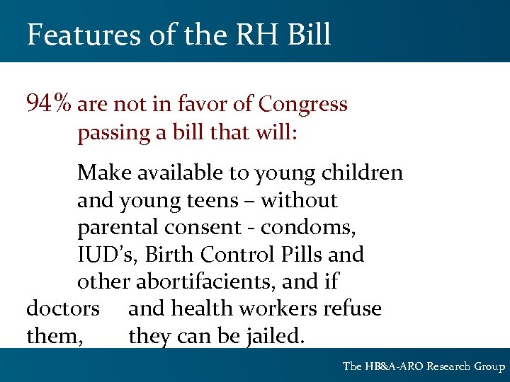 Features of the RH Bill 94% are not in favor of Congress passing a