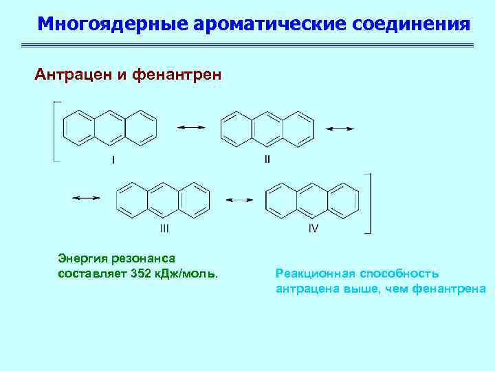 Ароматические соединения. Антрацен и фенантрен. Фенантрен резонансные структуры. Резонансные структуры ароматических соединений. Резонансные структуры антрацена.