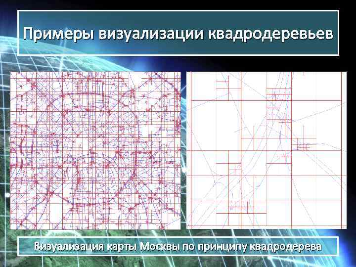 Примеры визуализации квадродеревьев Визуализация карты Москвы по принципу квадродерева 