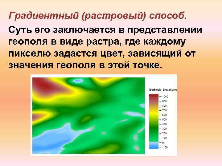 Градиентный (растровый) способ. Суть его заключается в представлении геополя в виде растра, где каждому