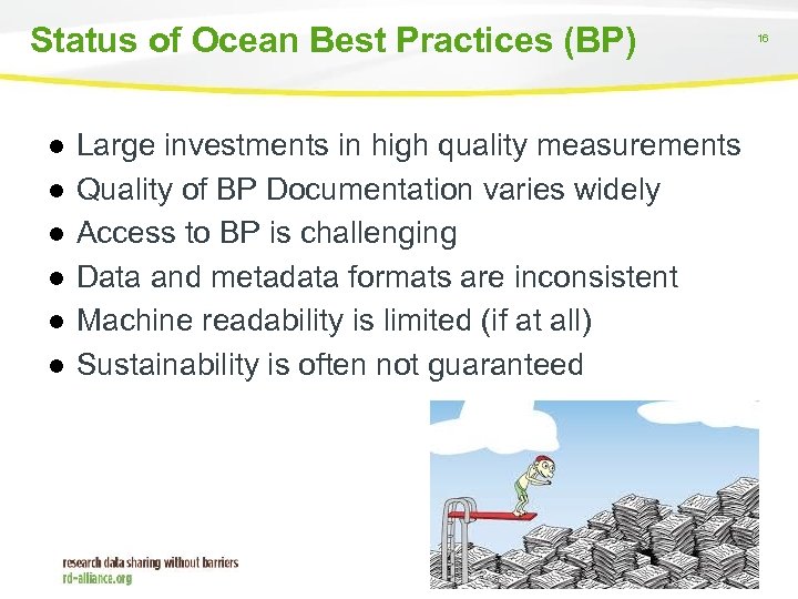 Status of Ocean Best Practices (BP) ● ● ● Large investments in high quality