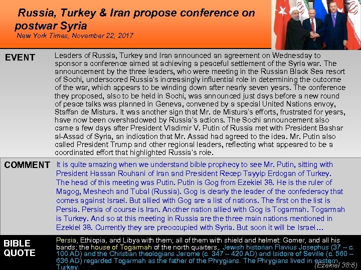 Russia, Turkey & Iran propose conference on postwar Syria New York Times, November 22,