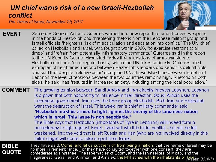 UN chief warns risk of a new Israeli-Hezbollah conflict The Times of Israel, November