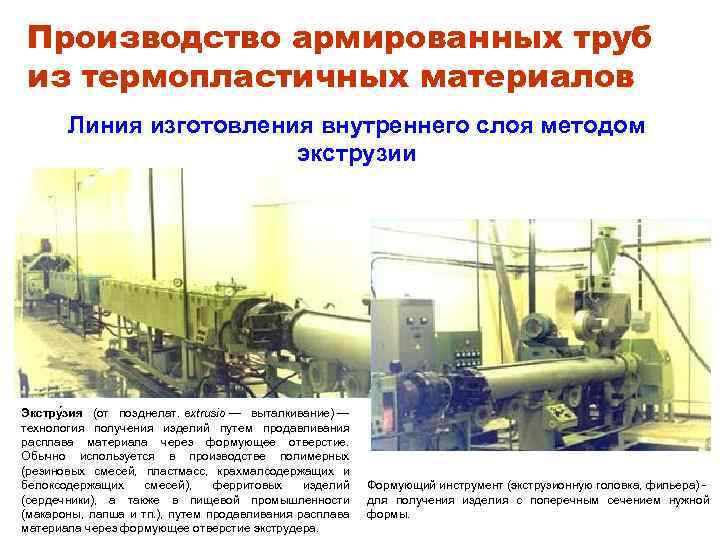 Производство армированных труб из термопластичных материалов Линия изготовления внутреннего слоя методом экструзии Экстру зия