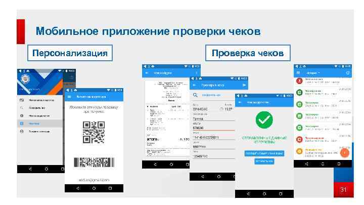 Мобильное приложение проверки чеков Персонализация Проверка чеков 31 