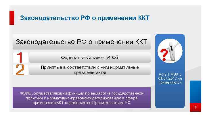 Законодательство РФ о применении ККТ Федеральный закон 54 -ФЗ Принятые в соответствии с ним