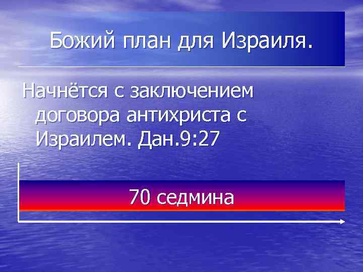 Божий план для Израиля. Начнётся с заключением договора антихриста с Израилем. Дан. 9: 27