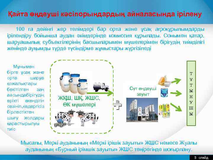 Қайта өңдеуші кәсіпорындардың айналасында ірілену 100 га дейінгі жер телімдері бар орта және ұсақ