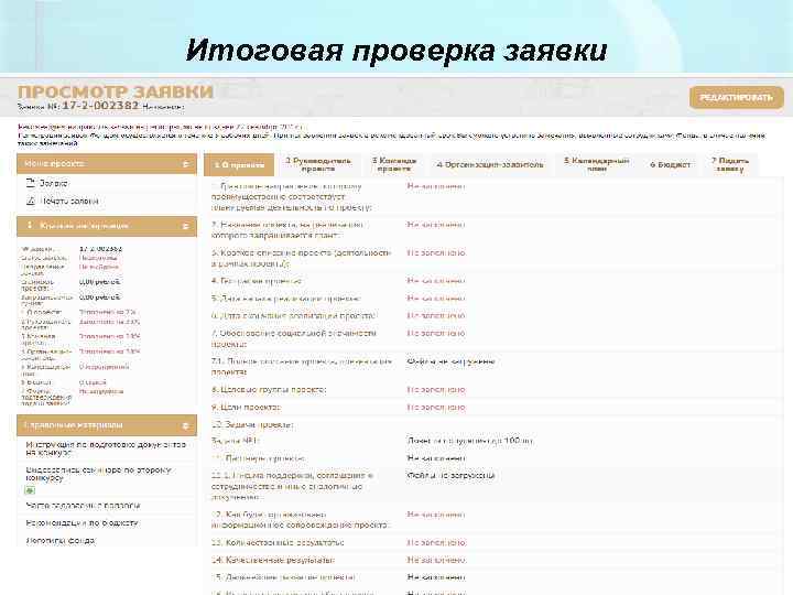 Итоговая проверка заявки 