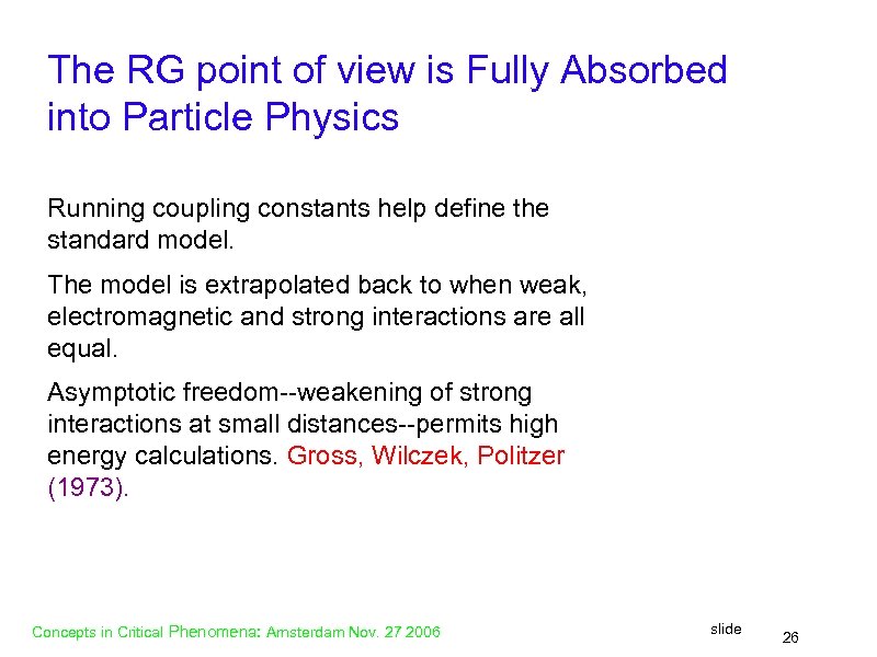  The RG point of view is Fully Absorbed into Particle Physics Running coupling