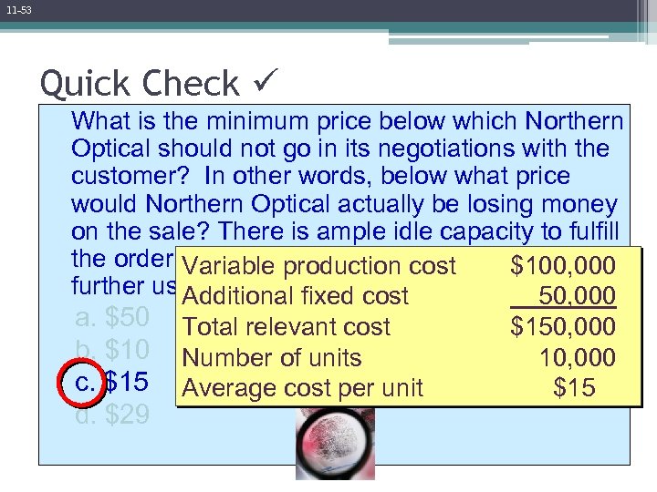11 -53 Quick Check What is the minimum price below which Northern Optical should